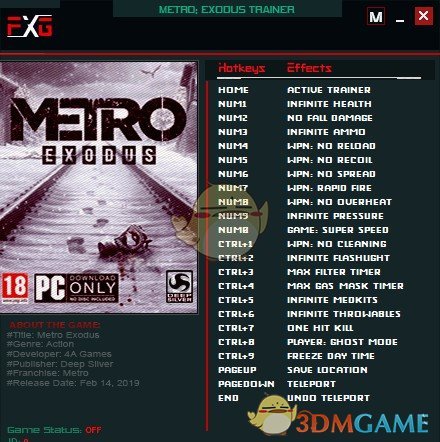 《地铁：逃离》v1.0.0.7二十项修改器[FutureX]