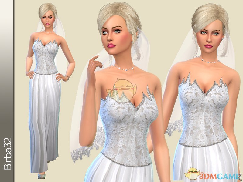 《模拟人生4》火焰花边白色婚纱MOD