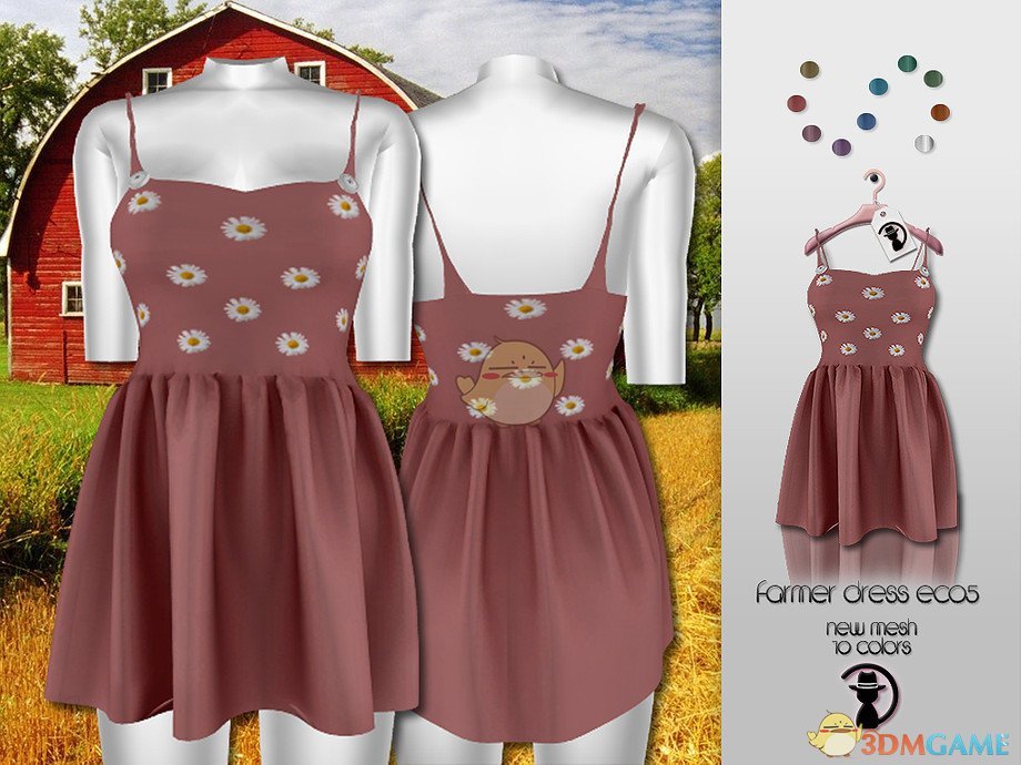 《模拟人生4》女士吊带褶皱印花连衣裙MOD