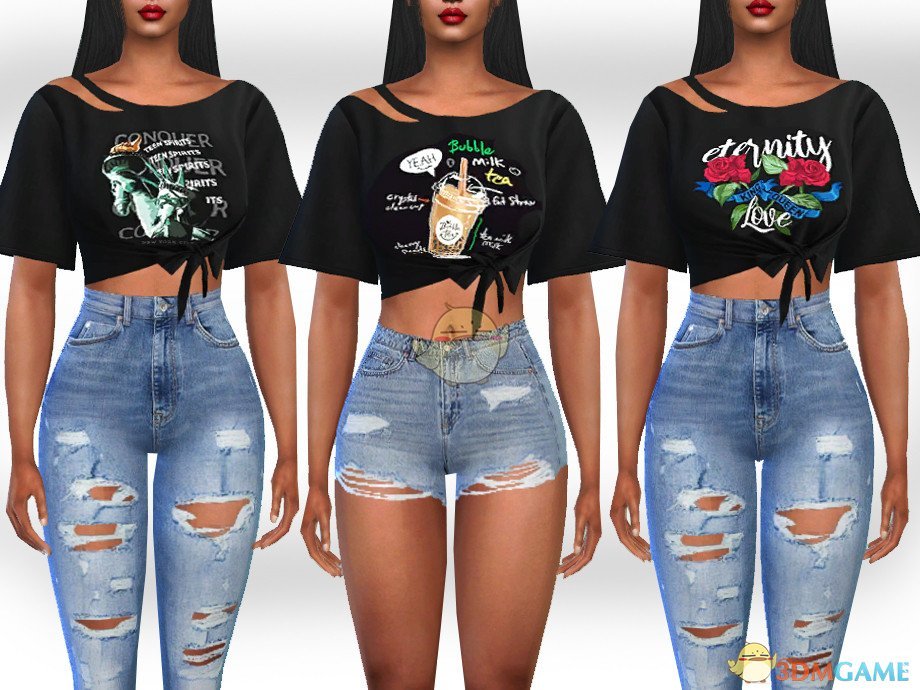 《模拟人生4》女性时尚印花黑色上衣MOD