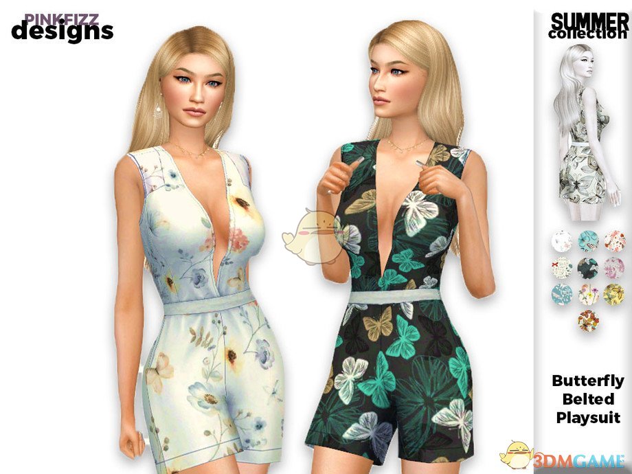 《模拟人生4》夏季蝴蝶束腰连身衣MOD