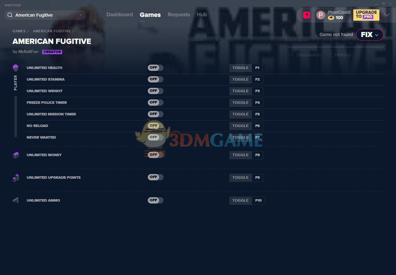 《美国逃亡者》v1.1.19035十项修改器[MrAntiFun]