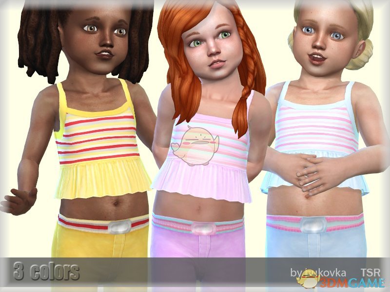 《模拟人生4》女童条纹花边短上衣MOD