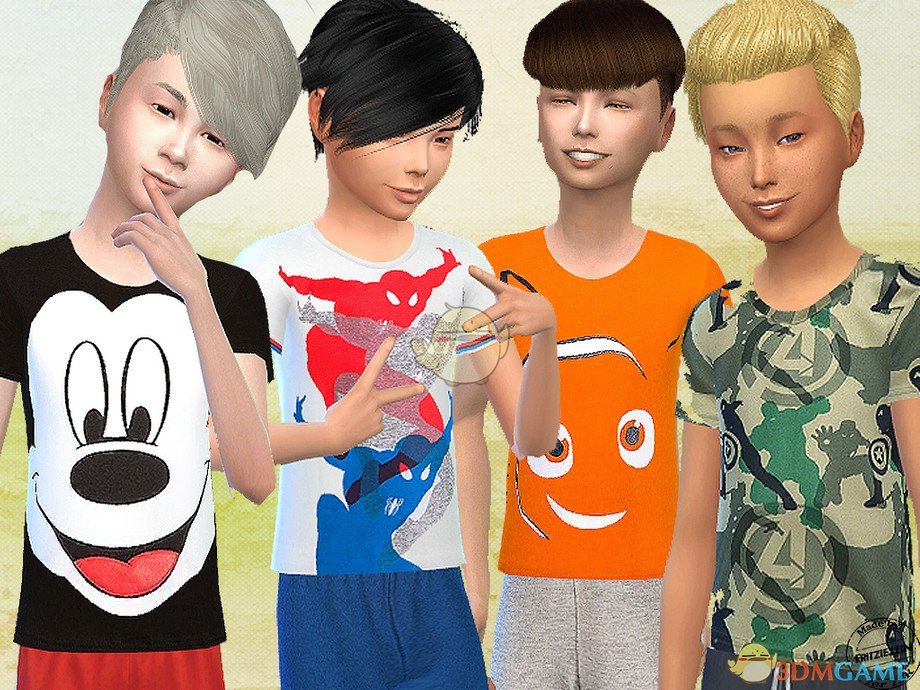 《模拟人生4》男孩彩色卡通短袖MOD