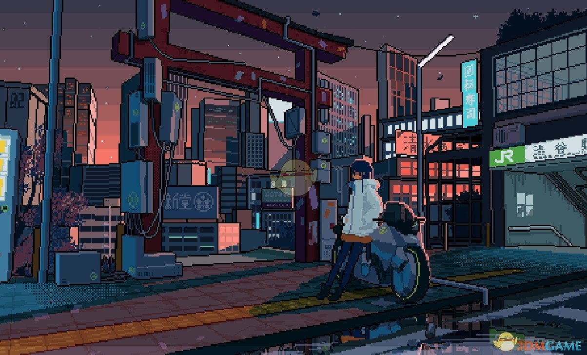 《Wallpaper Engine》像素风 - 地铁站入口的摩托车少女动态壁纸