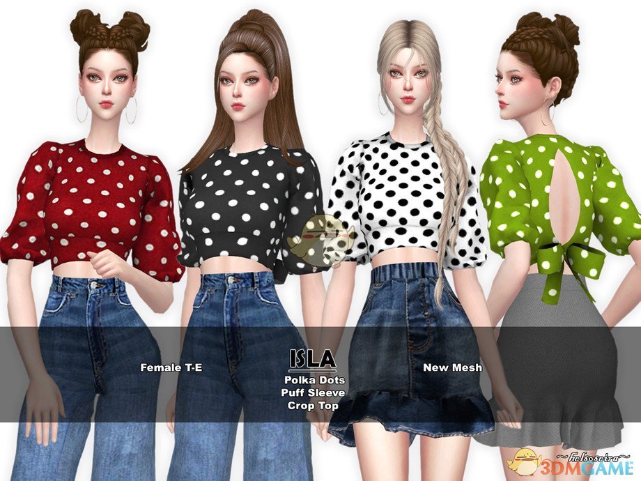 《模拟人生4》点状露背蝴蝶结上衣MOD