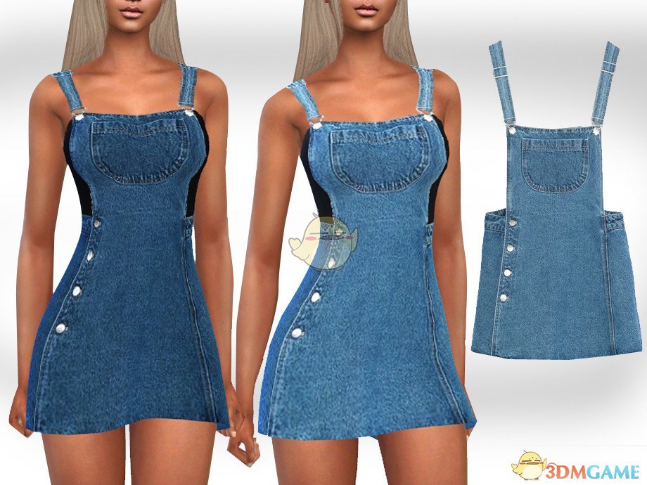 《模拟人生4》带纽扣的牛仔吊带裙MOD