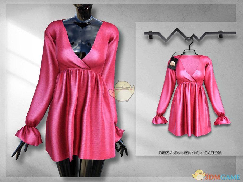 《模拟人生4》女性粉色褶皱连衣裙睡衣MOD