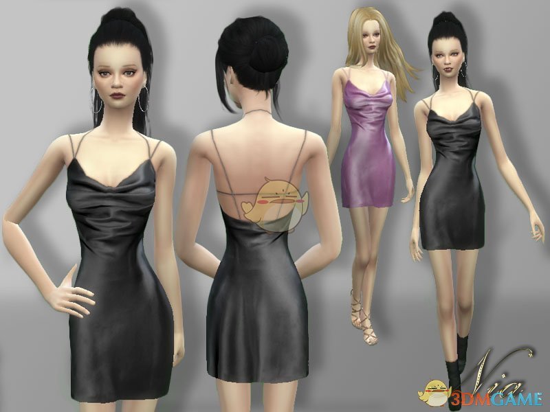 《模拟人生4》女性吊带绸缎褶皱连衣裙MOD