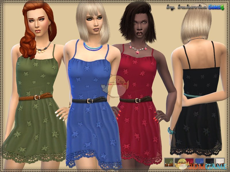 《模拟人生4》吊带蕾丝雪花连衣裙MOD