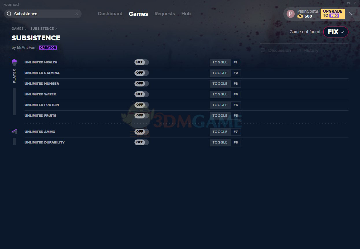 《Subsistence》v2020.09.16八项修改器[MrAntiFun]