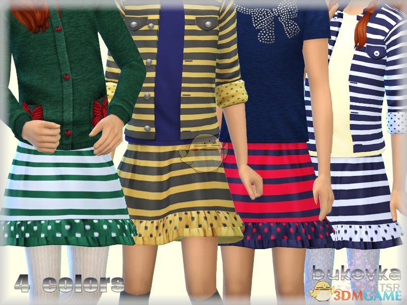 《模拟人生4》女性可爱条纹短裙MOD