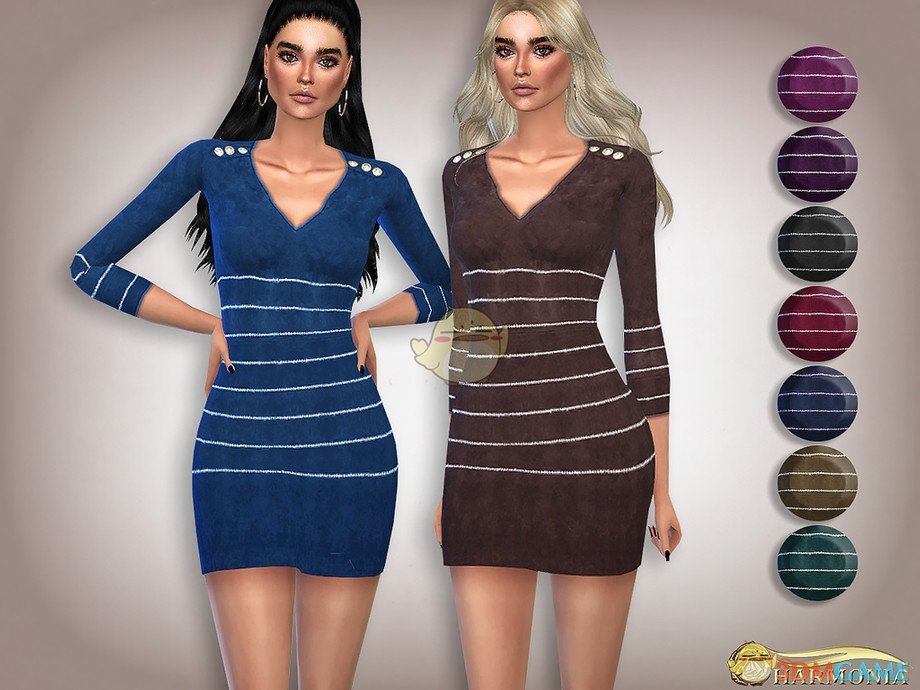 《模拟人生4》女性精致条纹面革连衣裙MOD