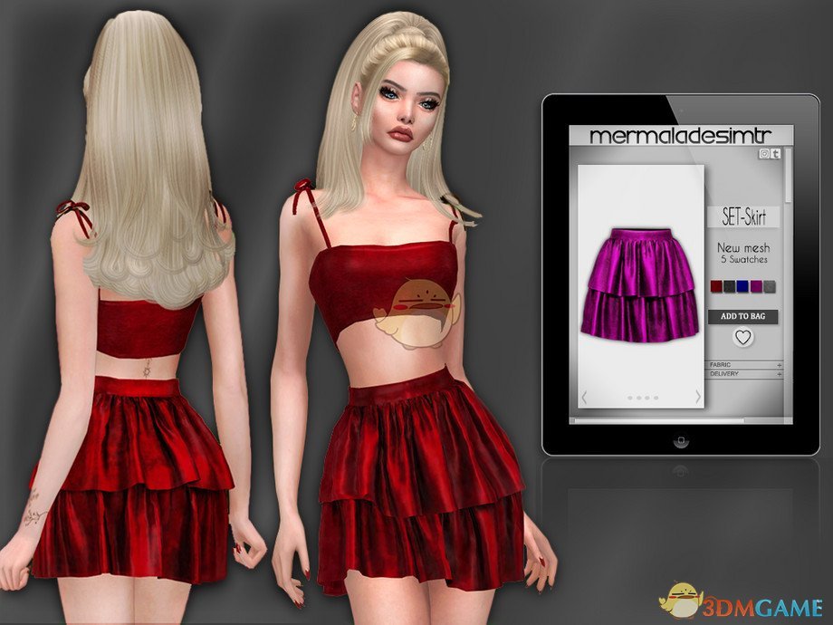 《模拟人生4》女性褶皱纯色短裙MOD