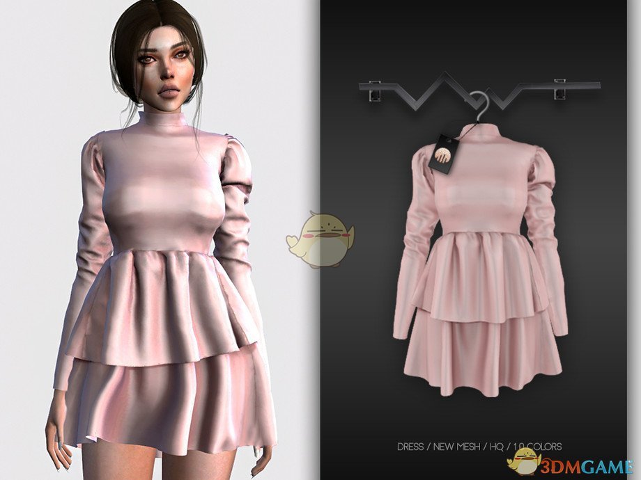 《模拟人生4》女性粉色性感褶皱连衣裙MOD