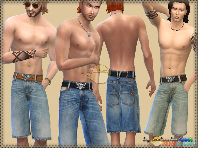 《模拟人生4》男士带皮带的牛仔短裤MOD