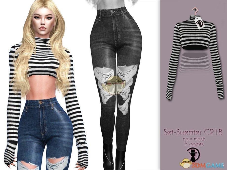 《模拟人生4》女款长袖条纹毛衣MOD