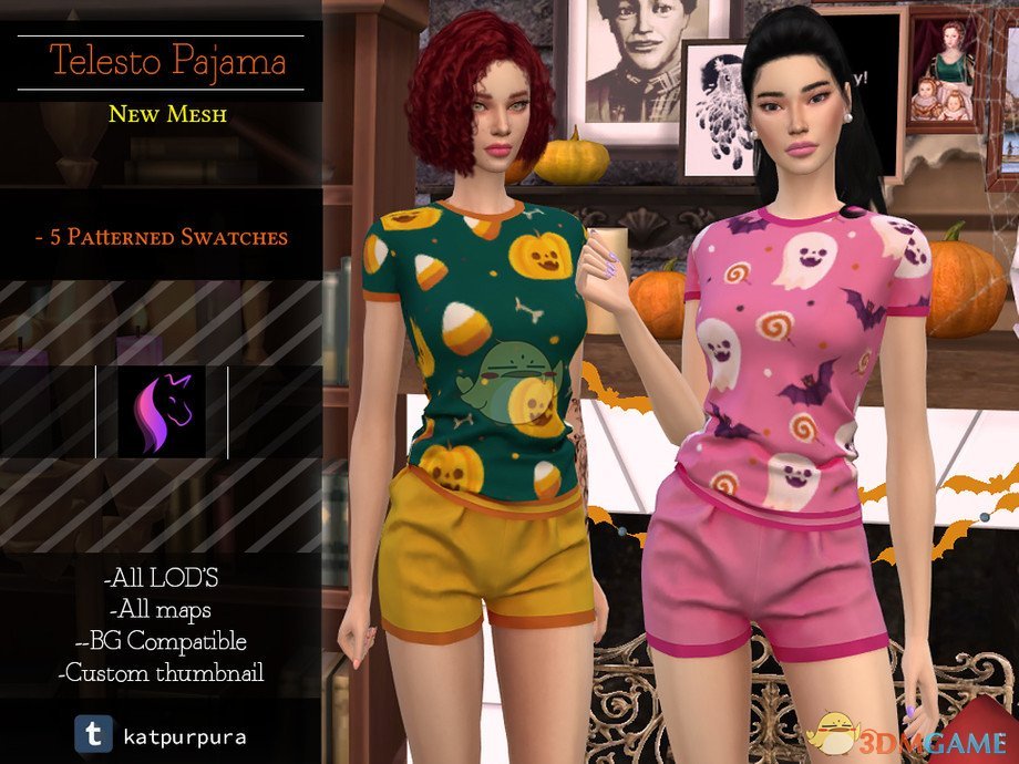 《模拟人生4》卡通图案女性睡衣MOD