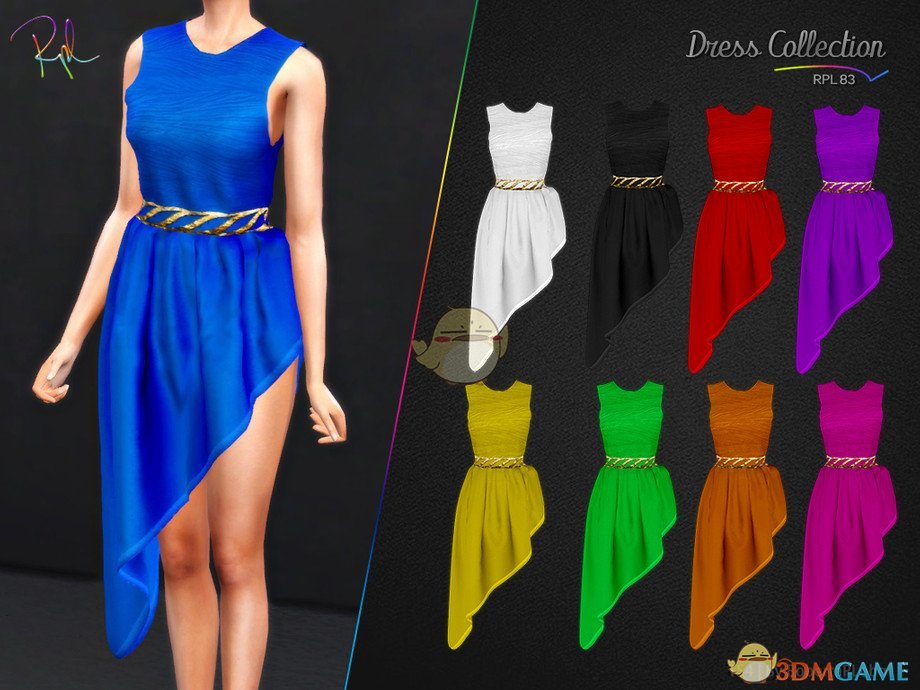 《模拟人生4》单边褶皱裙摆连衣裙MOD