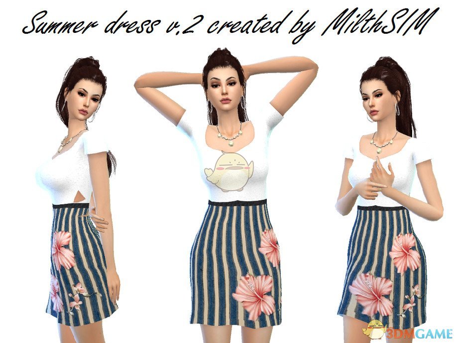《模拟人生4》夏季条纹印花简洁连衣裙MOD
