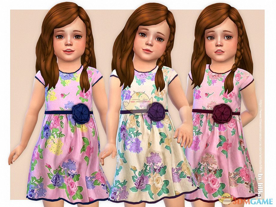 《模拟人生4》小女孩玫瑰花印花长裙MOD
