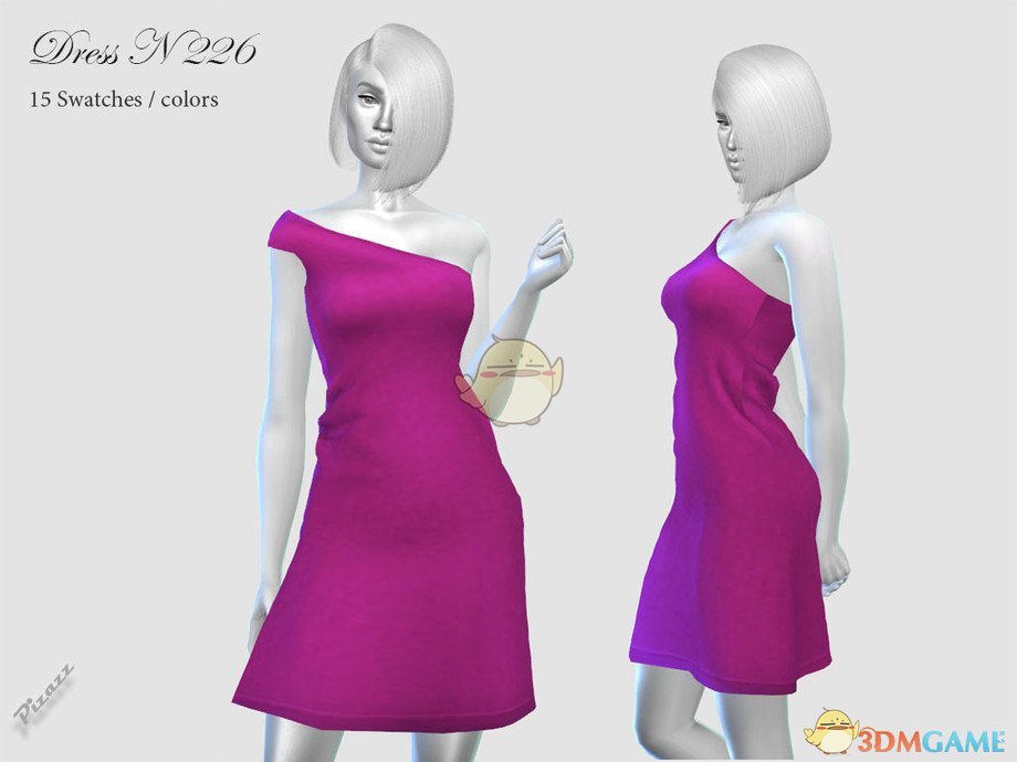 《模拟人生4》单露肩斜边粉色连衣裙MOD