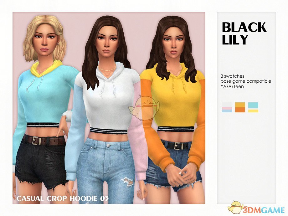 《模拟人生4》休闲露腹长袖带帽连帽衫MOD