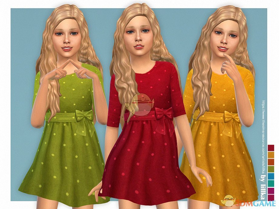 《模拟人生4》女孩点状蝴蝶结连衣裙MOD