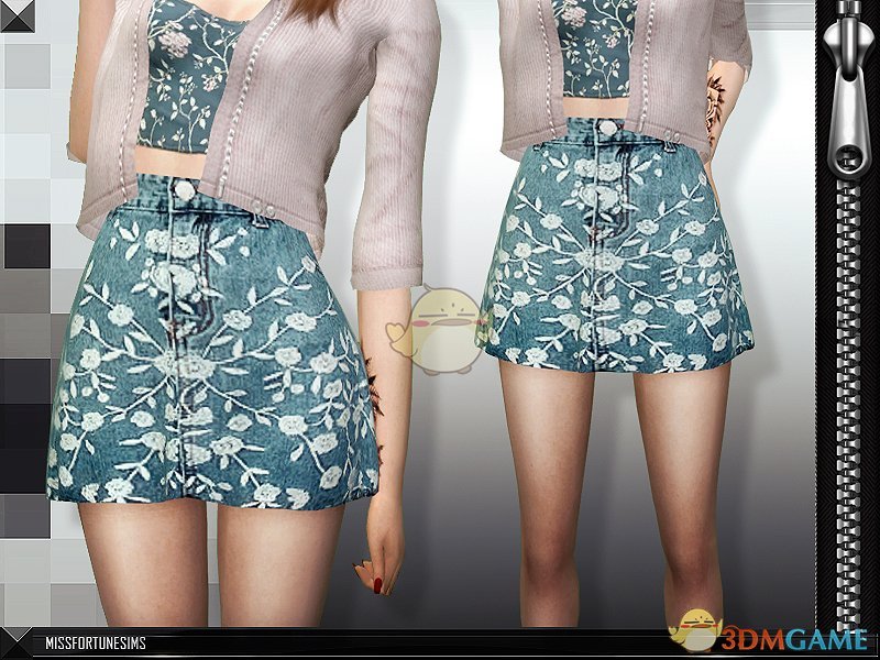 《模拟人生4》简洁印花女性牛仔短裙MOD