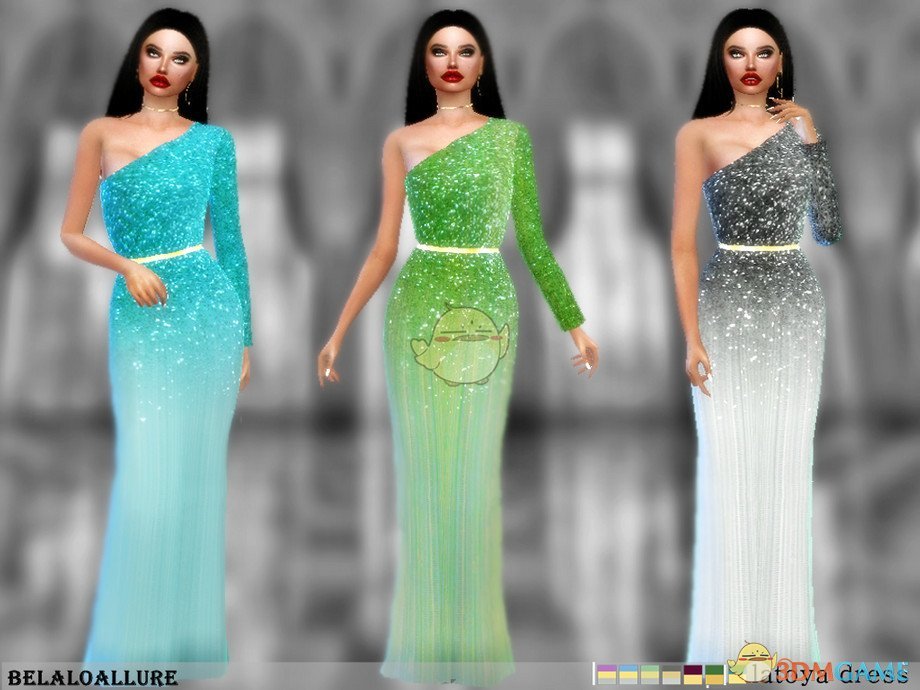 《模拟人生4》女性闪亮单露肩连衣裙MOD