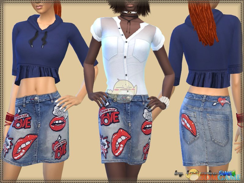 《模拟人生4》性感红唇牛仔短裙MOD