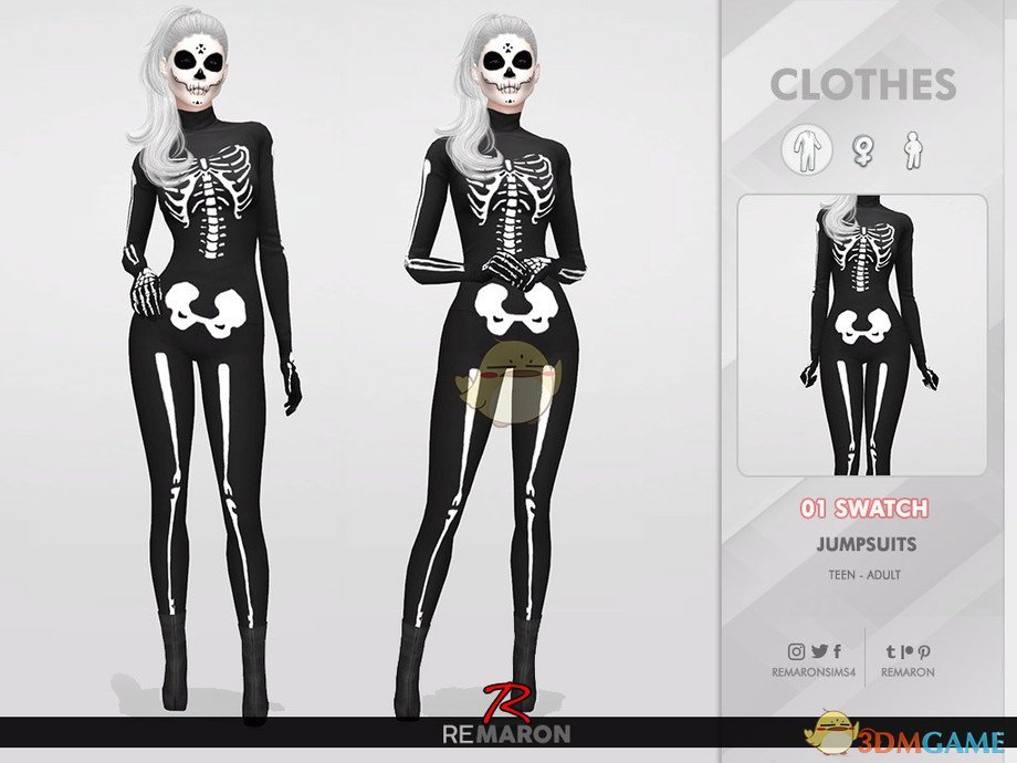 《模拟人生4》万圣节的骷髅服装MOD