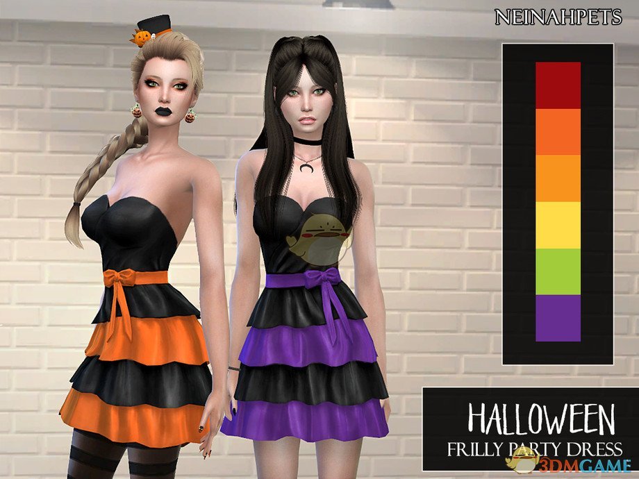 《模拟人生4》条纹褶皱彩色连衣裙MOD