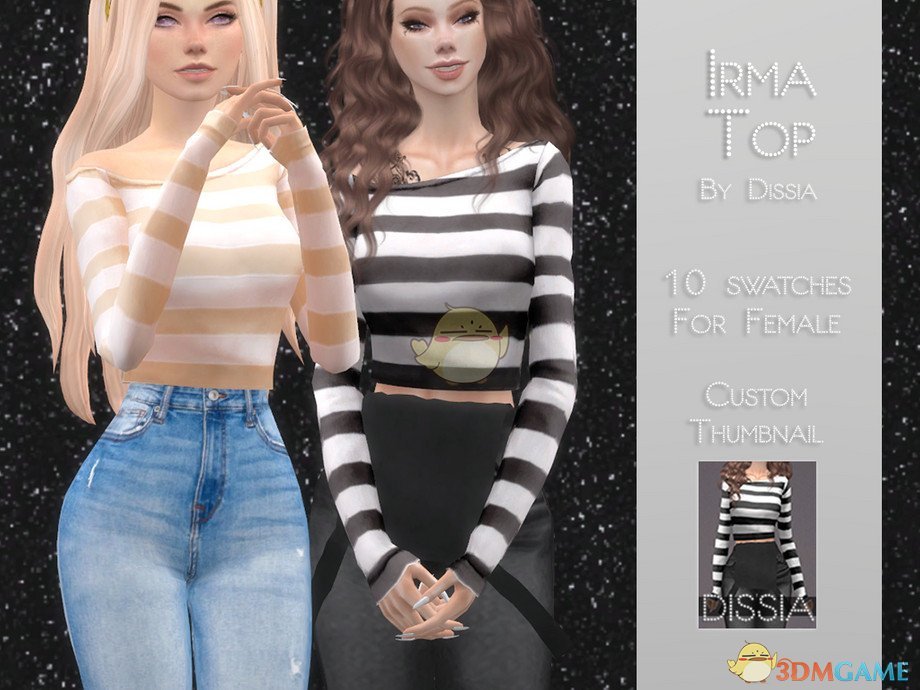 《模拟人生4》单露肩条纹上衣MOD