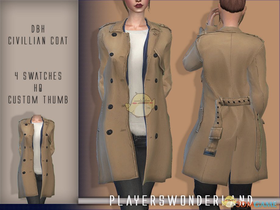 《模拟人生4》女性带纽扣帅气大衣MOD