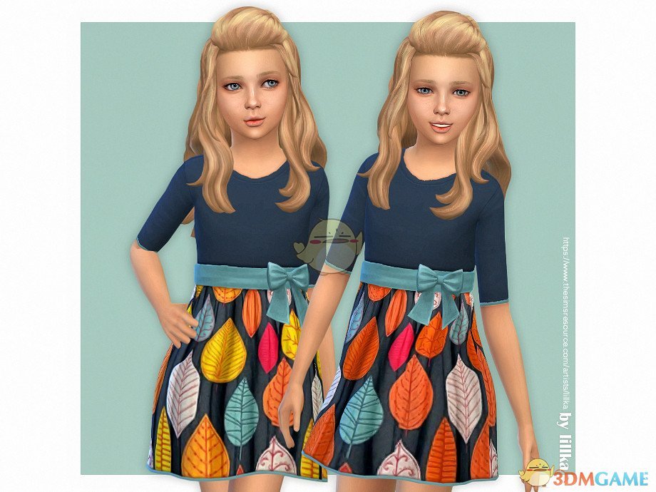 《模拟人生4》彩色树叶印花连衣裙MOD