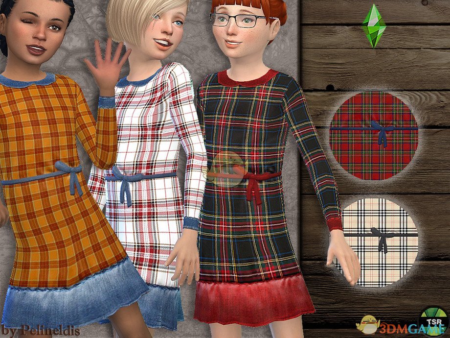 《模拟人生4》秋季格子衬衫牛仔连衣裙MOD