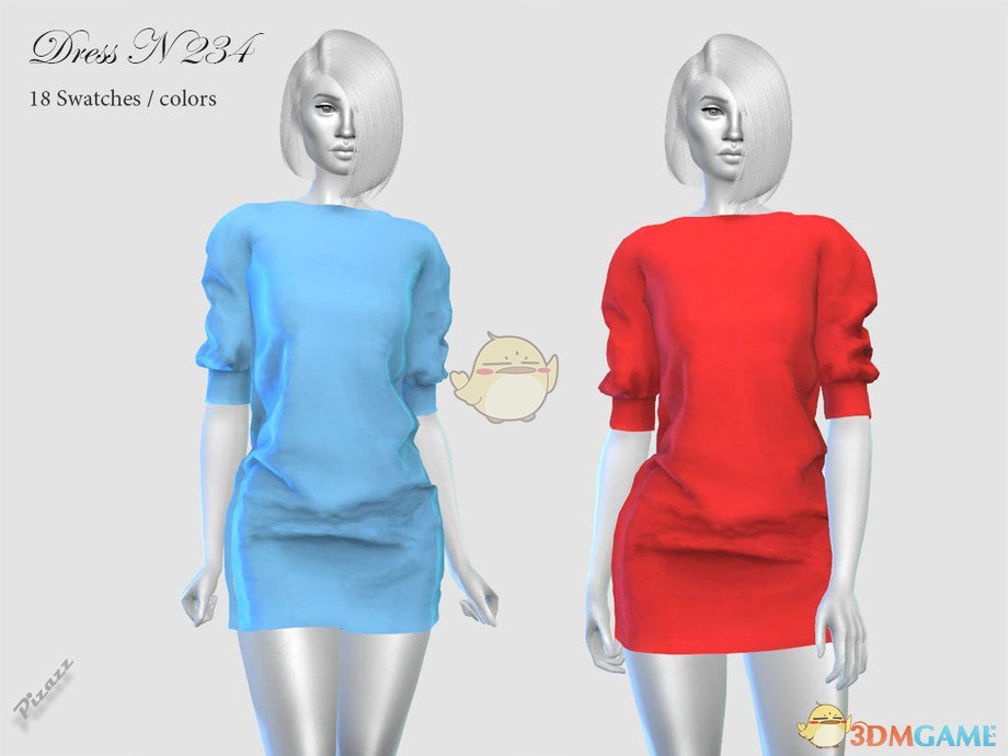 《模拟人生4》纯色舒适褶皱连衣裙MOD