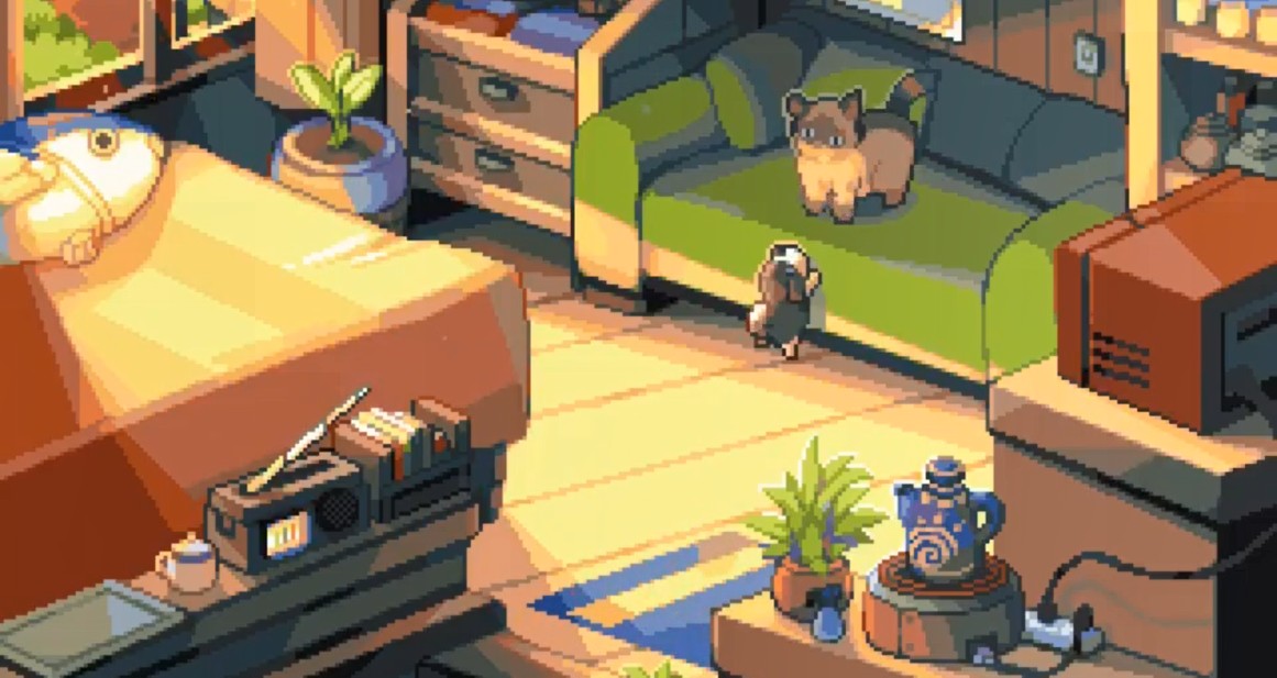 《Wallpaper Engine》猫和狗的居家嬉戏像素风动态壁纸