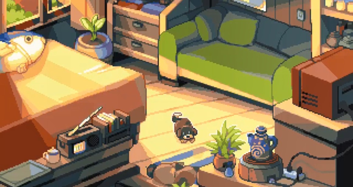 《Wallpaper Engine》猫和狗的居家嬉戏像素风动态壁纸