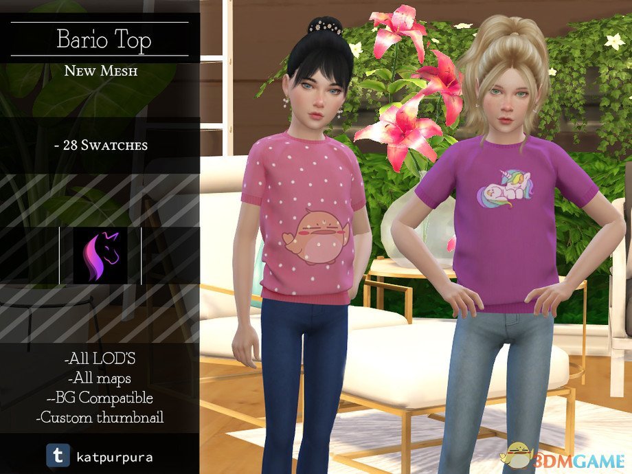 《模拟人生4》小女孩可爱卡通上衣MOD