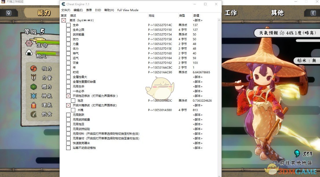《天穗之咲稻姬》二十五项CE修改器