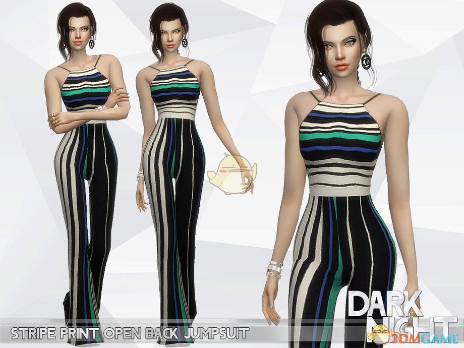 《模拟人生4》条纹印花露背连身裤MOD