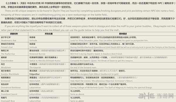 上古卷轴5特殊武器收集攻略