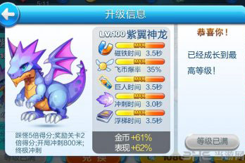 天天酷跑紫翼神龙满级属性