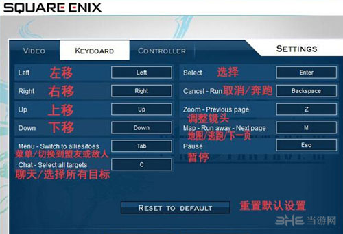 最终幻想3重制版PC键盘按键操作方法说明
