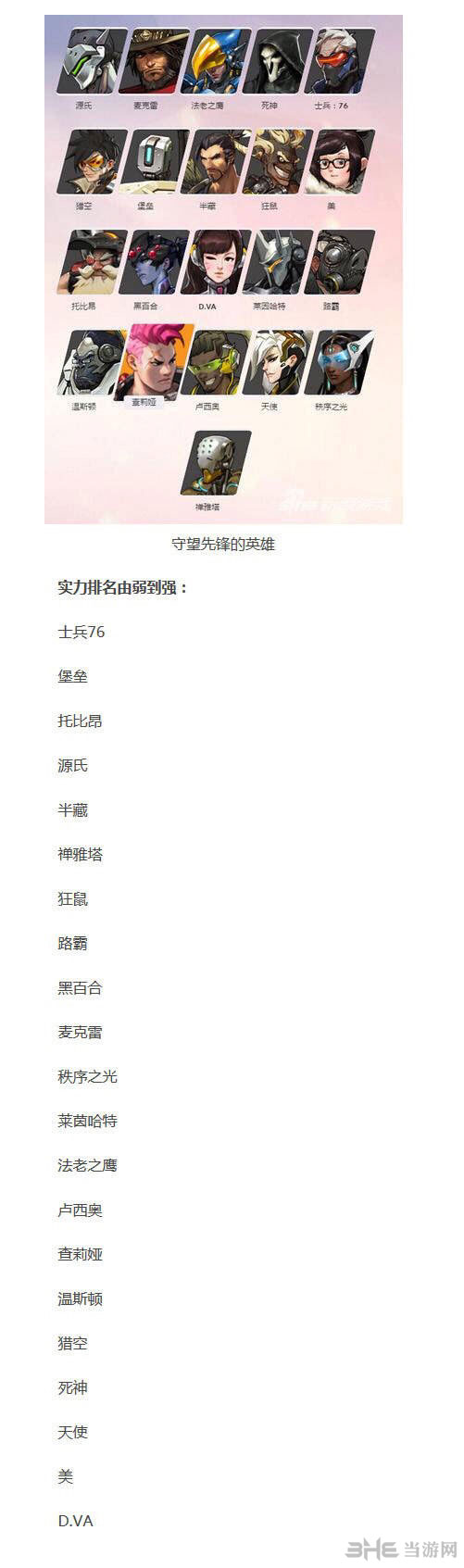 守望先锋各英雄能力排行怎么样1