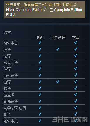 仁王PC版支持语言一览