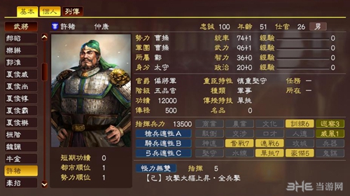 三国志13许褚武将数据1