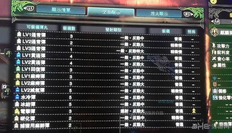 怪物猎人世界麒麟筒三角子弹适配图